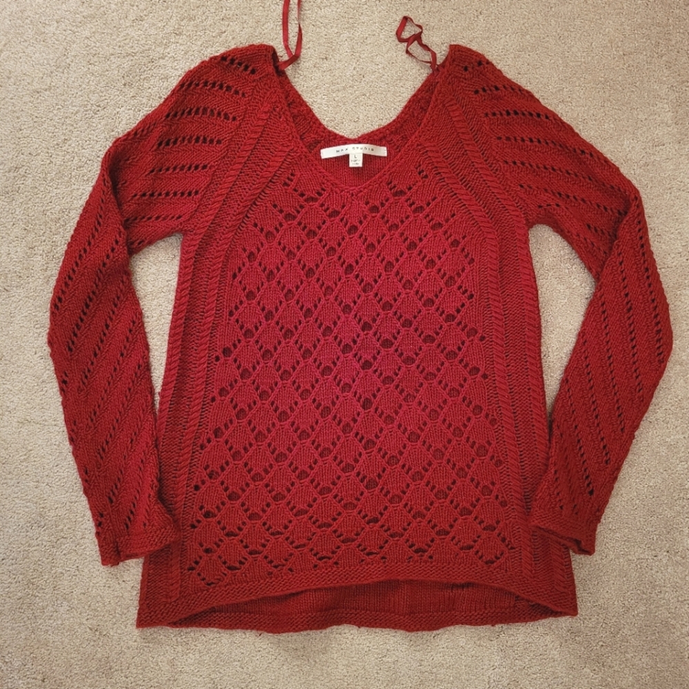 ❤️ Max Studio Red Wool Crochet sweater L